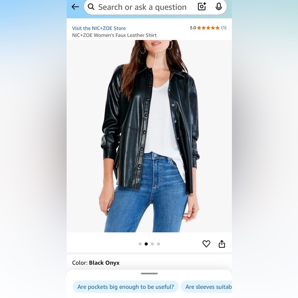 NIC+ZOE Black faux leather Lightweight Shirt Jacket with Spread Collar - Picture 9 of 9